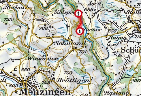 Der Wanderweg entlang des Zuger Sihlufers ist derzeit wegen eines Felssturzes gesperrt. (Bild: Swisstopo/BD)