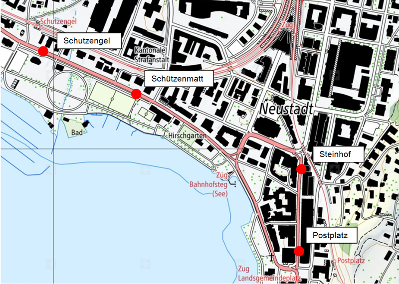 Plan Bushaltestellen Bahnhof- und Chamerstrasse Zug
