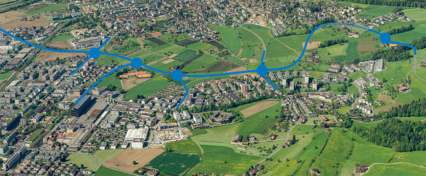 Die Tangente Zug/Baar verbindet die die Zuger-Berggemeinden mit der Autobahn