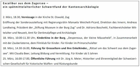 Programm Excalibur aus dem Zugersee