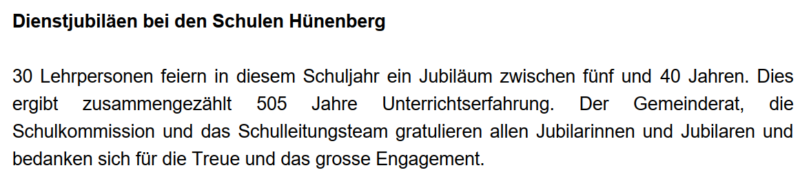 Dienstjubiläen Text