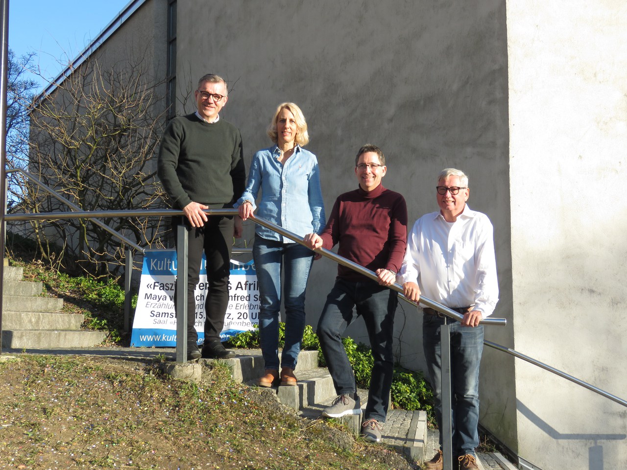 Der neue Vereinsvorstand v.l.n.r.  Ludo Gajdoš (Co-Präsident), Nicole Bächler (Ressort Schulkontakte), Marcel Wyler (Co-Präsident) und Beda von Reding (Kassier)