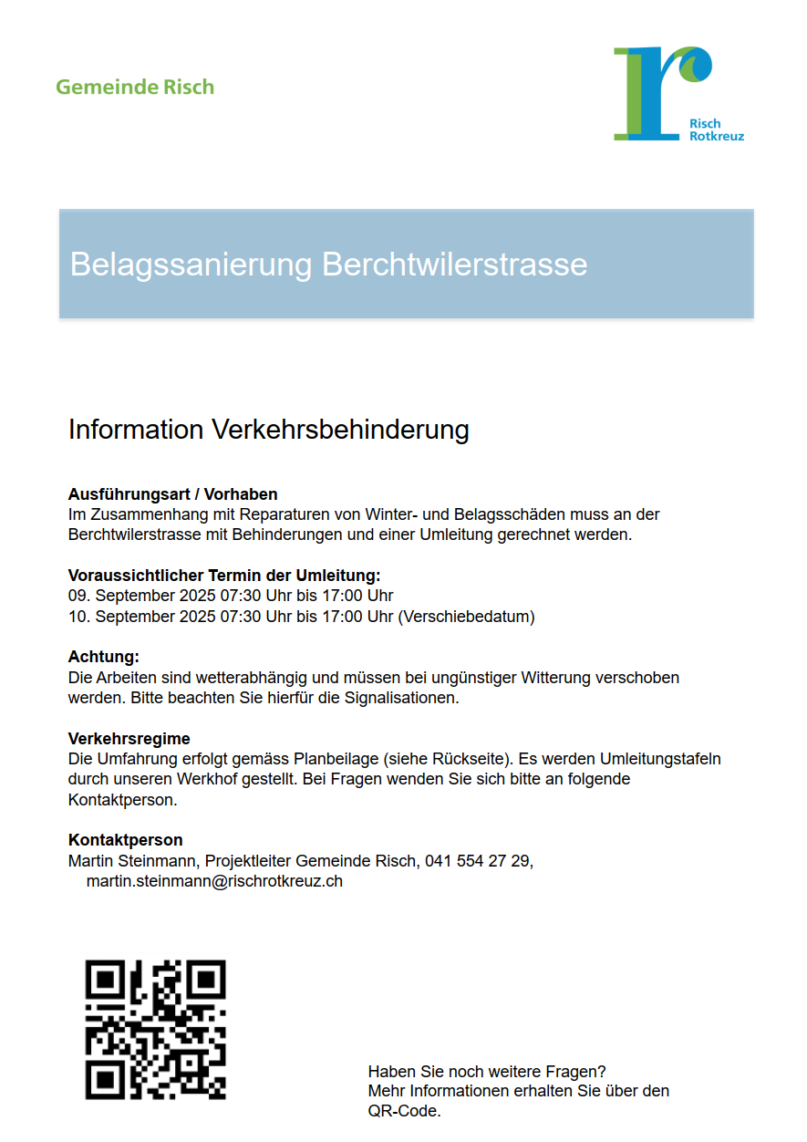 Anwohnerschreiben Berchtwilerstrasse