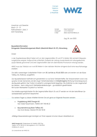 Dringender Wasserleitungsersatz Bösch