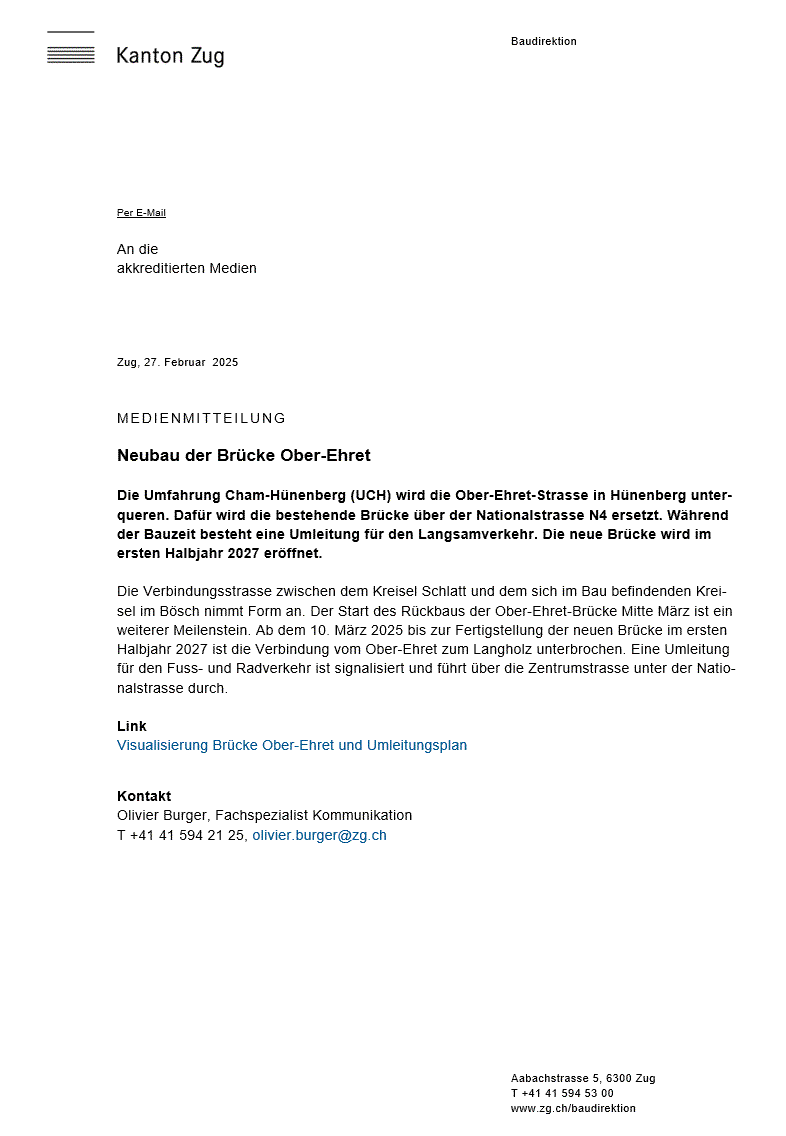 Neubau der Brücke Ober-Ehret