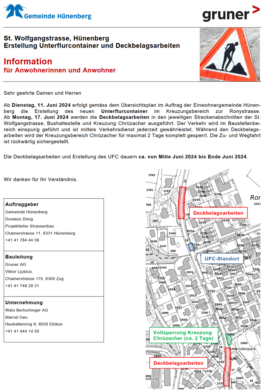 St. Wolfgangstrasse: Erstellung Unterflurcontainer und Deckbelagsarbeiten
