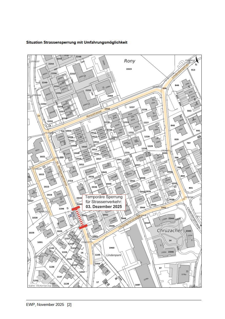 Strassensperrung und Umleitung St. Wolfgangstrasse 11