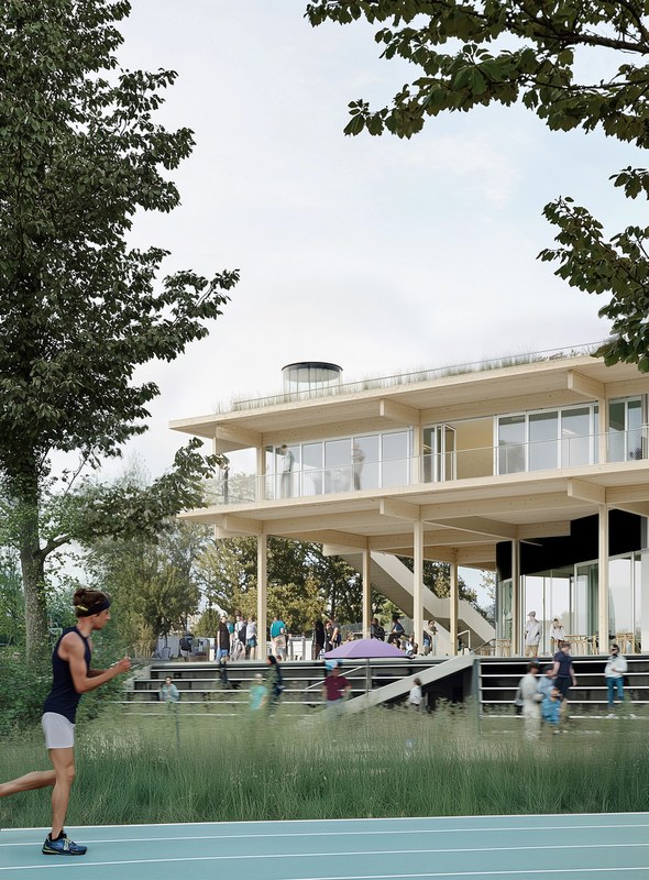 Das neue Sportparkgebäude gemäss Siegerprojekt des Wettbewerbs Sportparkareal