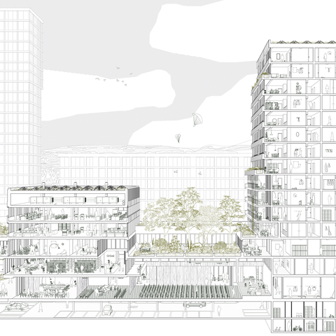 Schematischer Querschnitt durch das neue Zentrum Dorfmatt - indievisual AG