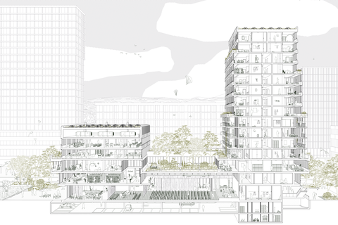Schematischer Querschnitt durch das neue Zentrum Dorfmatt - indievisual AG