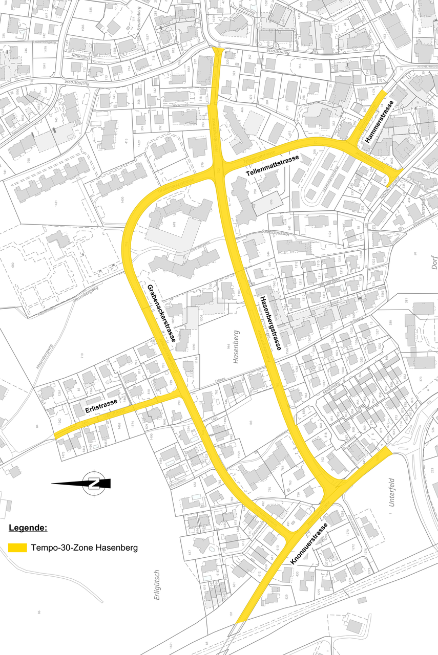Situation Tempo-30-Zone Gebiet Hasenberg