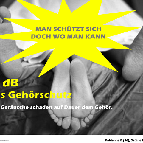 Plakat Lärmschutz 96 dB(A) - Füsse