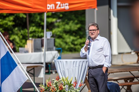 Regierungsrat Beat Villiger, Sicherheitsdirektor ZG, bei der Begrüssung