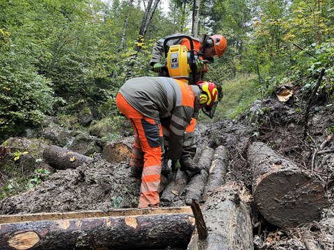 Wanderwegsanierung Chefibach, Verankerung der Holzbrücke